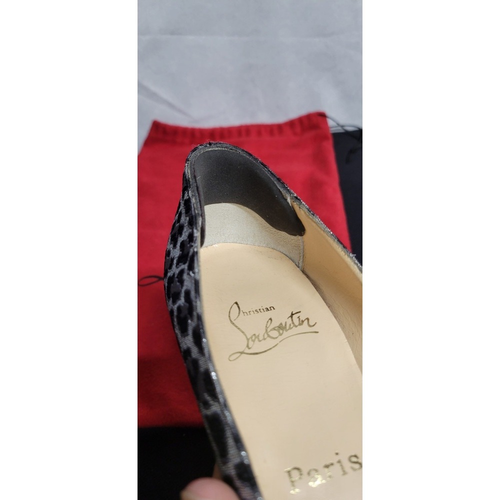 Silver And Black Animal Print Christian Louboutin Canvas Platform Pumps Size 40 - Picture 7 of 12